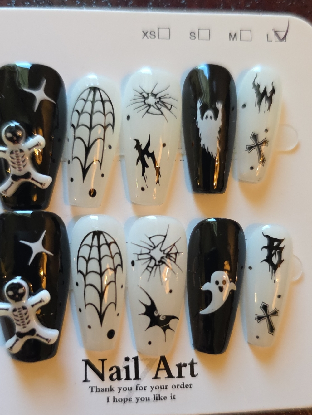 Nail Art Halloween Press-On Nails - Black & White Size Large